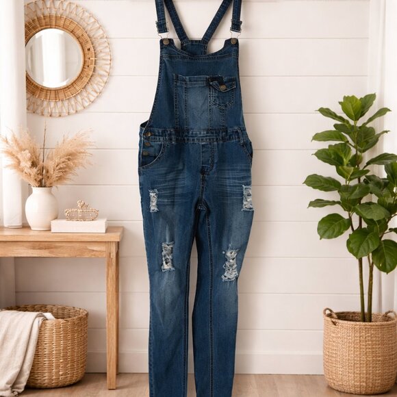 Roma Denim - Roma Studio Distressed Denim Overalls Juniors XL
